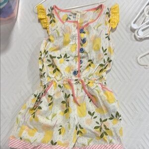 Matilda Jane Yellow Lemon Print Romper with Ruffle Sleeves